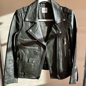 Anine Bing Leather Dark Green Leather Biker Jacket Size XS